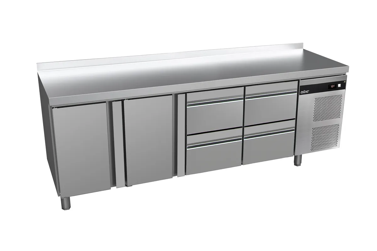 Stół chłodniczy 700mm z szufladami GN1/1, 4xszuflady, 2xdrzwi pełne 2242x700x850mm, 208W 230V Asber GGTP-7-225-24 SB40