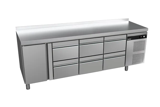 Stół chłodniczy 700mm z szufladami GN1/1, 6xszuflady, 1xdrzwi pełne 2242x700x850mm, 208W 230V Asber GGTP-7-225-16 SB40
