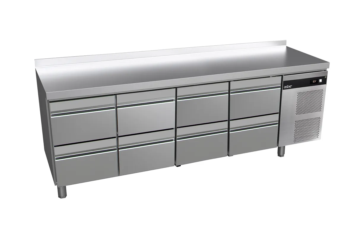 Stół chłodniczy 700mm z szufladami GN1/1, 8xszuflady 2242x700x850mm, 208W 230V Asber GGTP-7-225-08 SB40