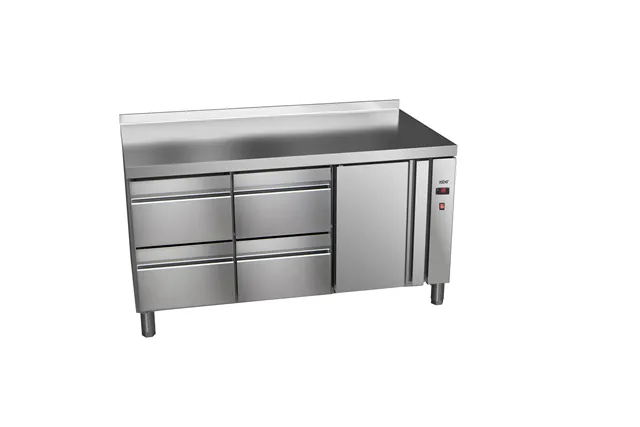 Stół chłodniczy 700mm z szufladami GN 1/1 bez agregatu, 4xszuflady, 1xdrzwi pełne 1492x700x850mm, 32W 230V Asber ETP-7-147-14 R 