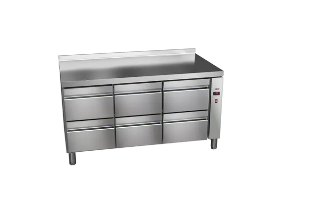 Stół chłodniczy 700mm z szufladami GN 1/1 bez agregatu, 6xszuflady  1492x700x850mm, 32W 230V Asber ETP-7-147-06 R HC SB40