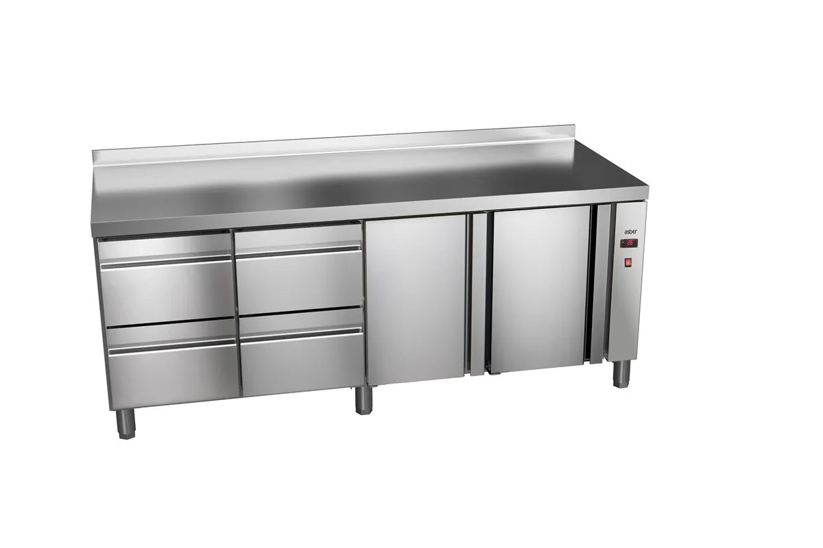 Stół chłodniczy 700mm z szufladami GN 1/1 bez agregatu, 4xszuflady, 2xdrzwi pełne 1942x700x850mm, 32W 230V Asber ETP-7-192-24 R 