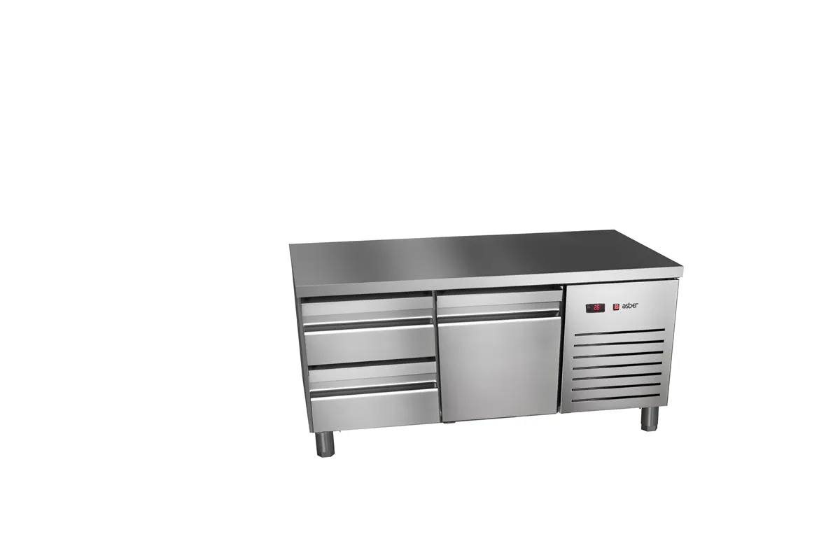Stół chłodniczy 700mm GN 1/1, 1xszuflady+ 2x1/3drzwi pełne 1342x700x584mm, 253W 230V Asber ETPB-135-03 HC 90NS