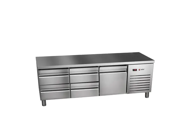 Stół chłodniczy 700mm GN 1/1, 1xszuflady+4x1/3drzwi pełne 1792x700x584mm, 253W 230V Asber ETPB-180-05 HC 90NS