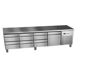 Stół chłodniczy 700mm GN 1/1,  1xszuflady+ 6x2/3drzwi pełne 2242x700x584mm, 336W 230V Asber ETPB-225-07 HC 90NS