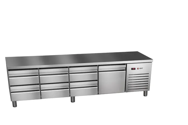 Stół chłodniczy 700mm GN 1/1,  1xszuflady+ 6x2/3drzwi pełne 2242x700x584mm, 336W 230V Asber ETPB-225-07 HC 90NS