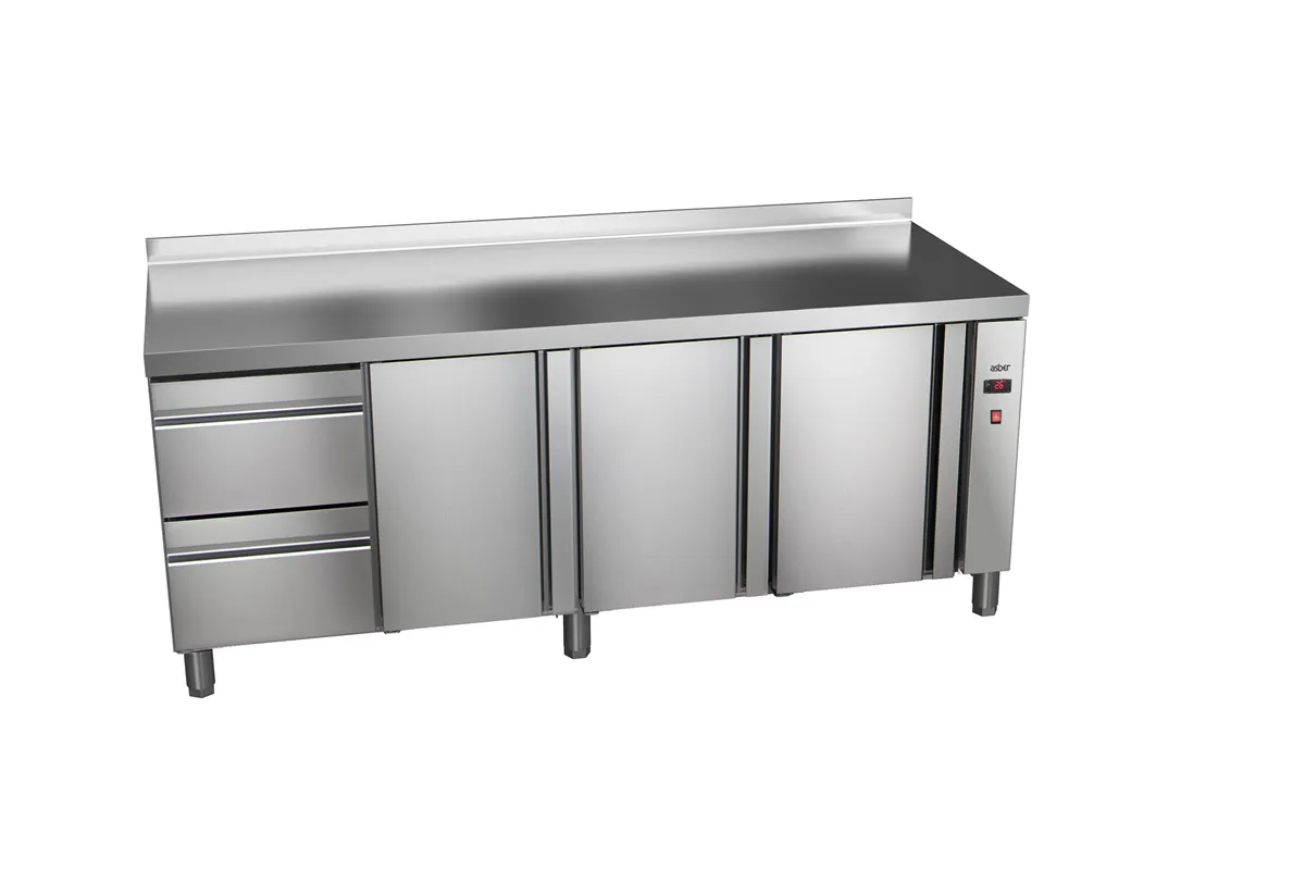 Stół chłodniczy 600mm bez agregatu, 2xszuflady+3xdrzwi pełne 2242x600x850 32W 230V Asber ETP-6-222-32 R HC SB40