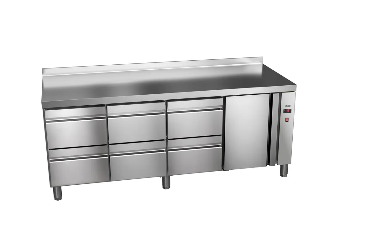 Stół chłodniczy 600mm bez agregatu, 6xszuflady+1xdrzwi pełne 2242x600x850 32W 230V Asber ETP-6-222-16 R HC SB40