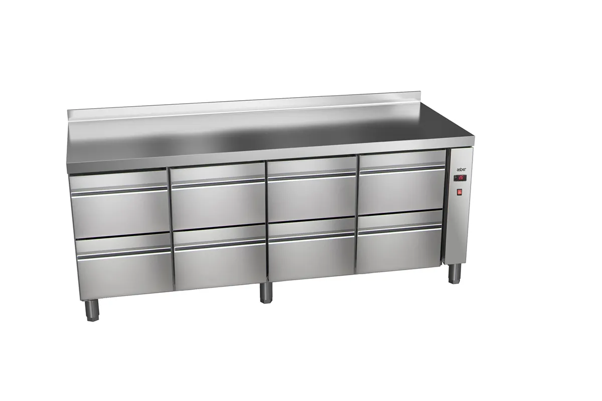 Stół chłodniczy 600mm bez agregatu, 8xszuflady 2242x600x850 32W 230V Asber ETP-6-222-08 R HC SB40