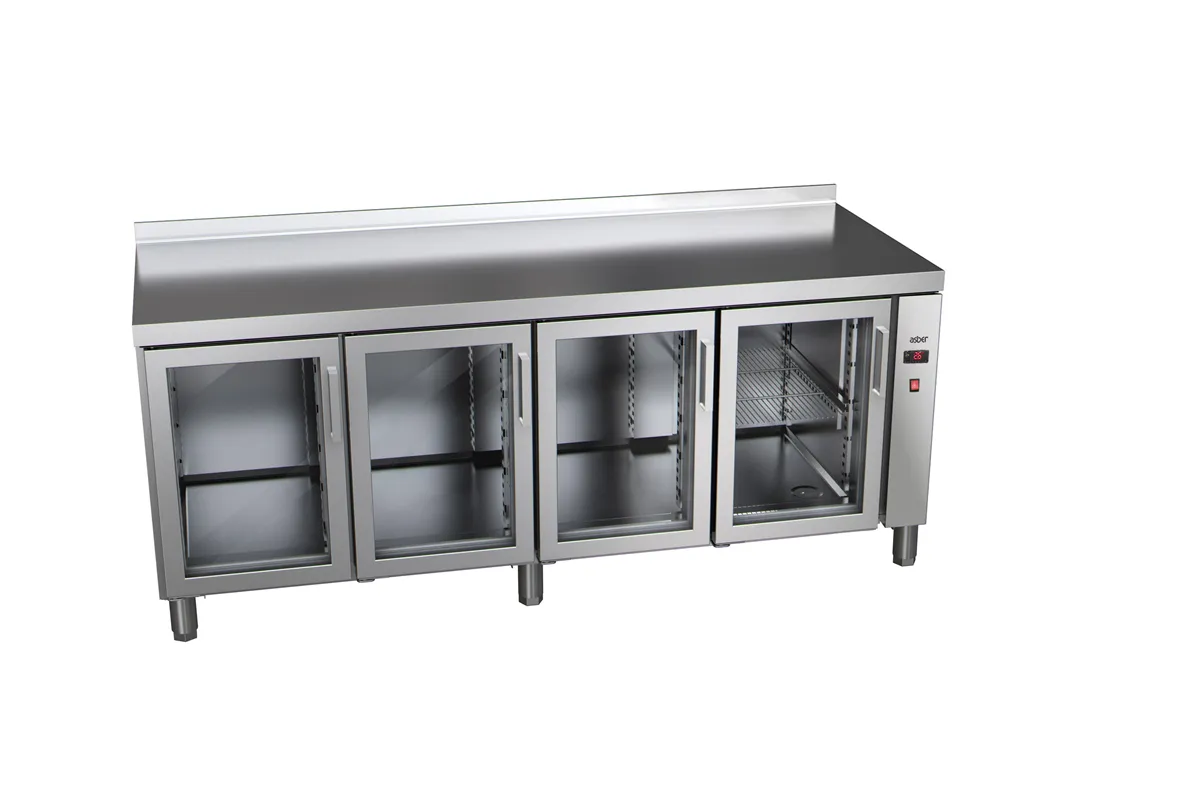 Stół chłodniczy 600mm bez agregatu, 4xszklane drzwi 2242x600x850 32W 230V Asber ETP-6-222-40 R HC SB40 GD