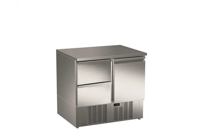 Stół sałatkowy z litym blatem, 2xszuflady+1xdrzwi pełne 894x700x850 245W 230V Asber ETS-090-12 NS