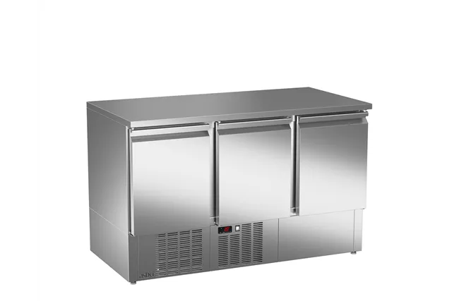 Stół sałatkowy z litym blatem, 3xdrzwi pełne 1358x700x850 267W 230V Asber ETS-140 NS