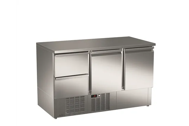 Stół sałatkowy z litym blatem, 2xszuflady+2xdrzwi pełne 1358x700x850 267W 230V Asber ETS-140-22 NS