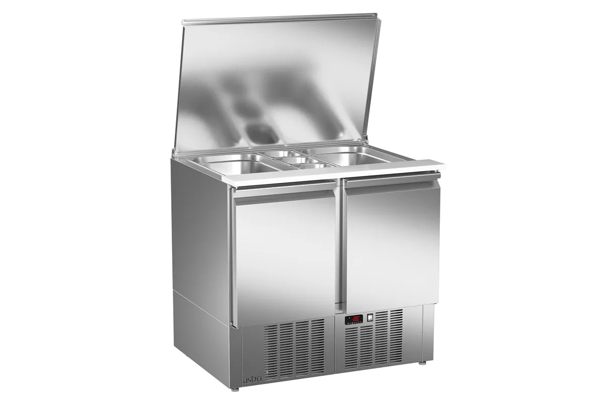 Stół sałatkowy z blatem polietylenowym, 2xdrzwi pełne 894x700x861 245W 230V Asber ETS-090
