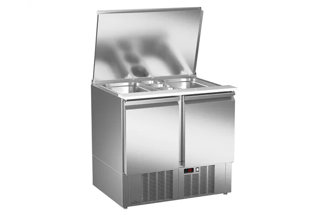 Stół sałatkowy z blatem polietylenowym, 2xdrzwi pełne 894x700x861 245W 230V Asber ETS-090