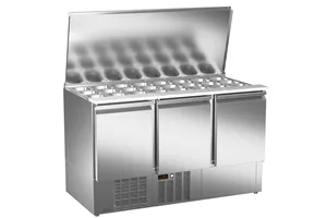 Stół sałatkowy z blatem polietylenowym, 3xdrzwi pełne 1358x700x861 267W 230V Asber ETS-140