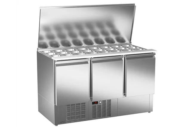 Stół sałatkowy z blatem polietylenowym, 3xdrzwi pełne 1358x700x861 267W 230V Asber ETS-140