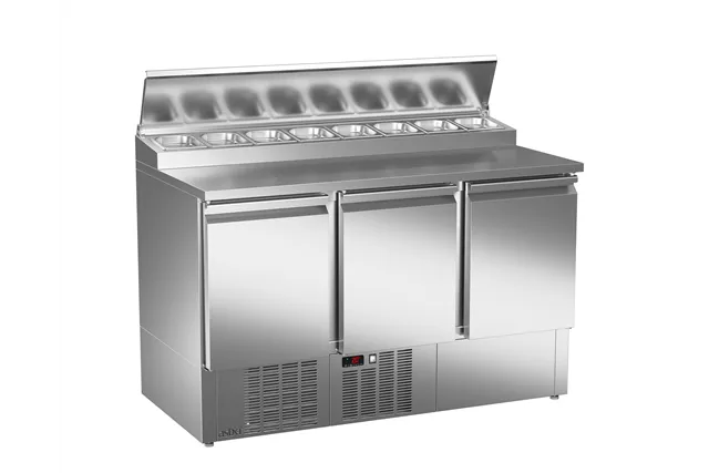 Stół salatkowy do pizzy, 3xdrzwi pełne 1358x700x955 267W 230V Asber ETPZ -140