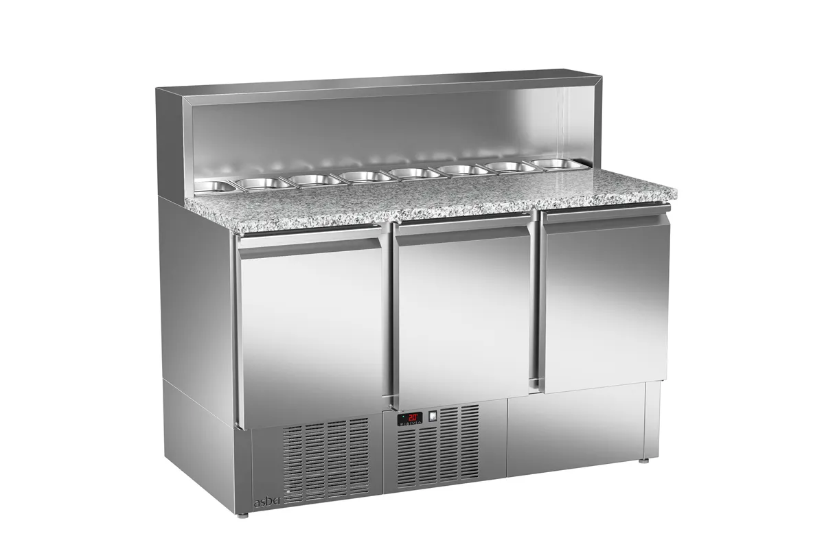 Stół sałatkowy do kanapek, 3xdrzwi pełne1358x700x1140 267W 230V Asber ETSA -140