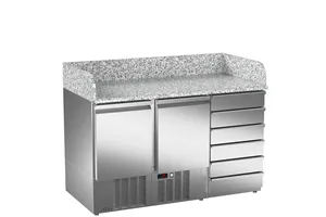 Kompaktowy stół sałatkowy do pizzy, 6xszuflady+2xdrzwi pełne 1358x700x1010 267W 230V Asber ETCPZ-140 26