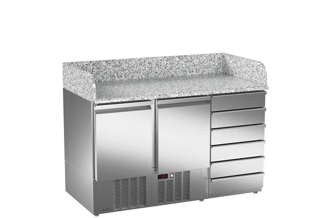 Kompaktowy stół sałatkowy do pizzy, 6xszuflady+2xdrzwi pełne 1358x700x1010 267W 230V Asber ETCPZ-140 26
