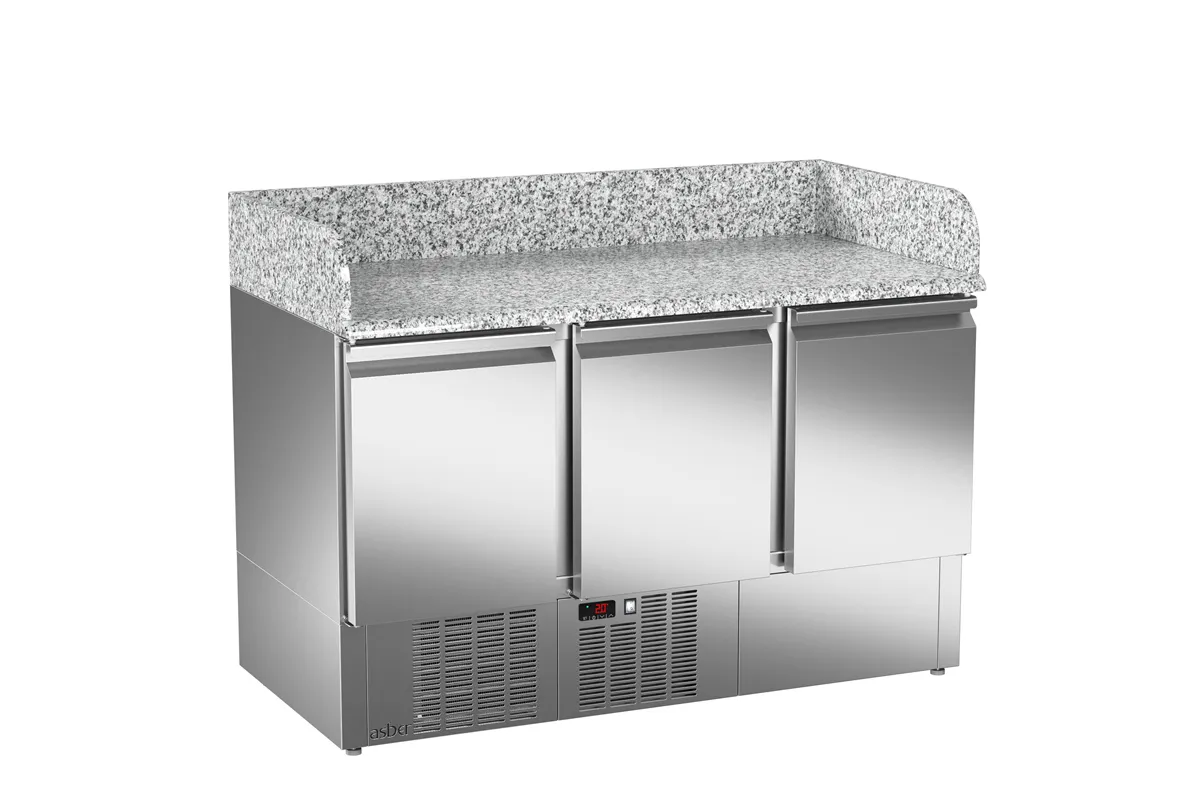 Kompaktowy stół sałatkowy do pizzy, 3xdrzwi pełne 1358x700x1010 267W 230V Asber ETCPZ-140