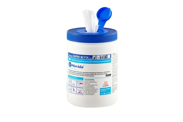 Chusteczki nasączone do czyszczenia powierzchni wodoodpornych MERIDA SUPER BŁYSK, tuba, rolka 15 m, 100 listków Merida UMU741