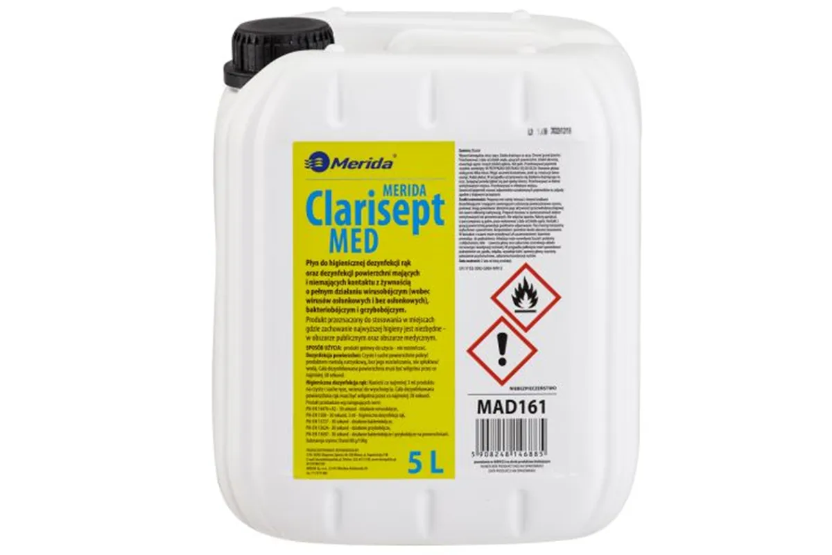 Płyn dezynfekcyjny MERIDA CLARISEPT MED do higienicznej dezynfekcji rąk oraz powierzchni, kanister 5 l
 Merida MAD161
