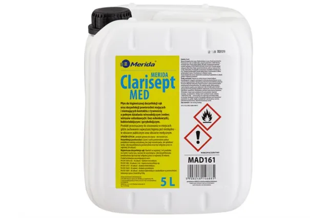 Płyn dezynfekcyjny MERIDA CLARISEPT MED do higienicznej dezynfekcji rąk oraz powierzchni, kanister 5 l
 Merida MAD161