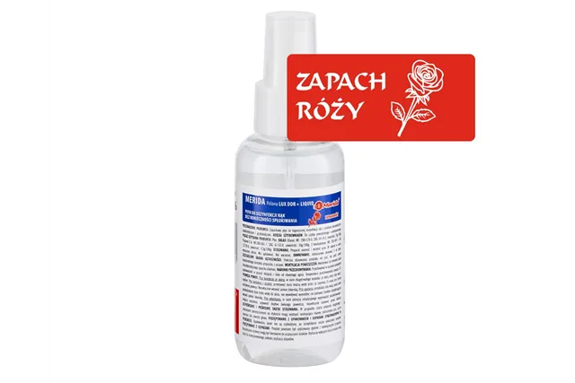 Płyn dezynfekcyjny o zapachu róży MERIDA POLANA LUX DDR+ LIQUID do higienicznej dezynfekcji rąk 100ml z atomizerem
 MAD966