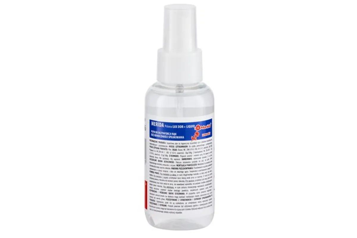 Płyn dezynfekcyjny o zapachu róży MERIDA POLANA LUX DDR+ LIQUID do higienicznej dezynfekcji rąk 100ml z atomizerem
 MAD966