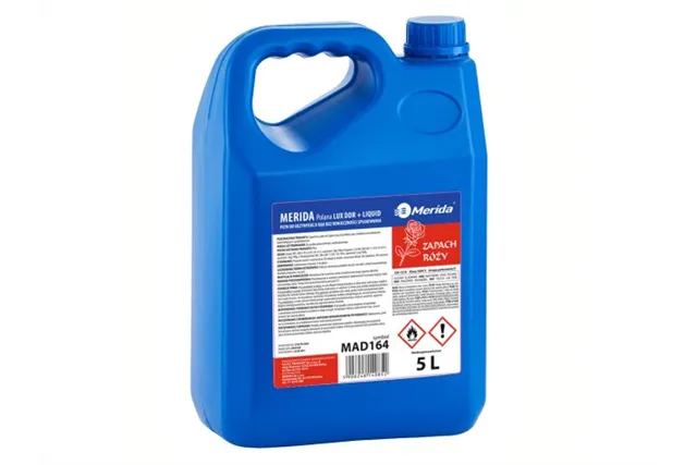Płyn dezynfekcyjny o zapachu róży MERIDA POLANA LUX DDR+ LIQUID do higienicznej dezynfekcji rąk, kanister 5 l
 Merida MAD164