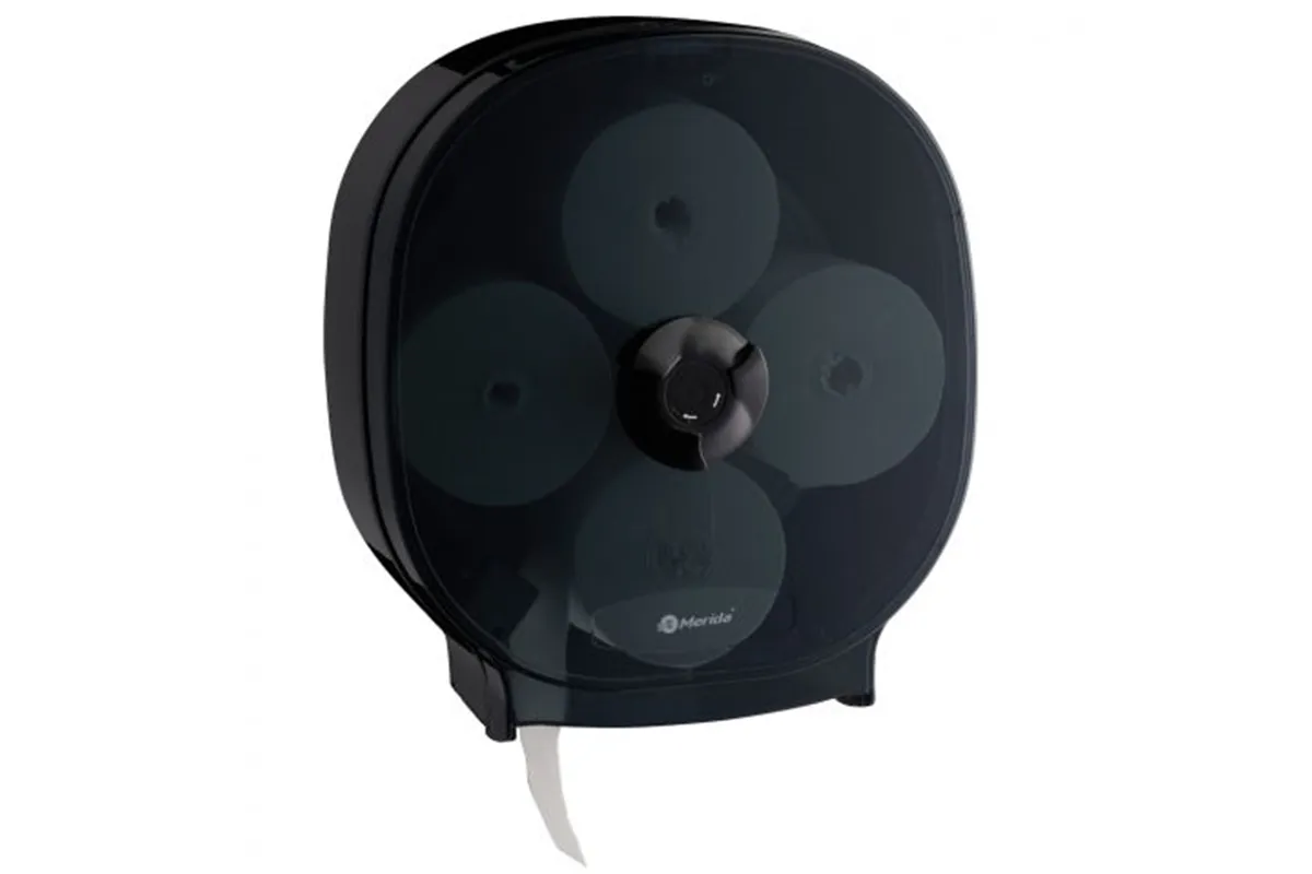 Pojemnik na cztery rolki papieru toaletowego bez gilzy MERIDA ONE, tworzywo ABS, czarny
 Merida BEC302