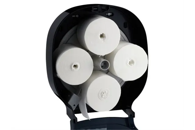 Pojemnik na cztery rolki papieru toaletowego bez gilzy MERIDA ONE, tworzywo ABS, czarny
 Merida BEC302