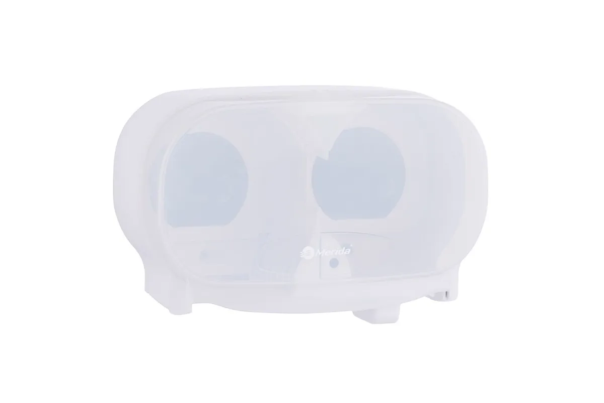 Pojemnik na dwie rolki papieru toaletowego bez gilzy MERIDA HARMONY, tworzywo, biały transparentny
 Merida BHB301