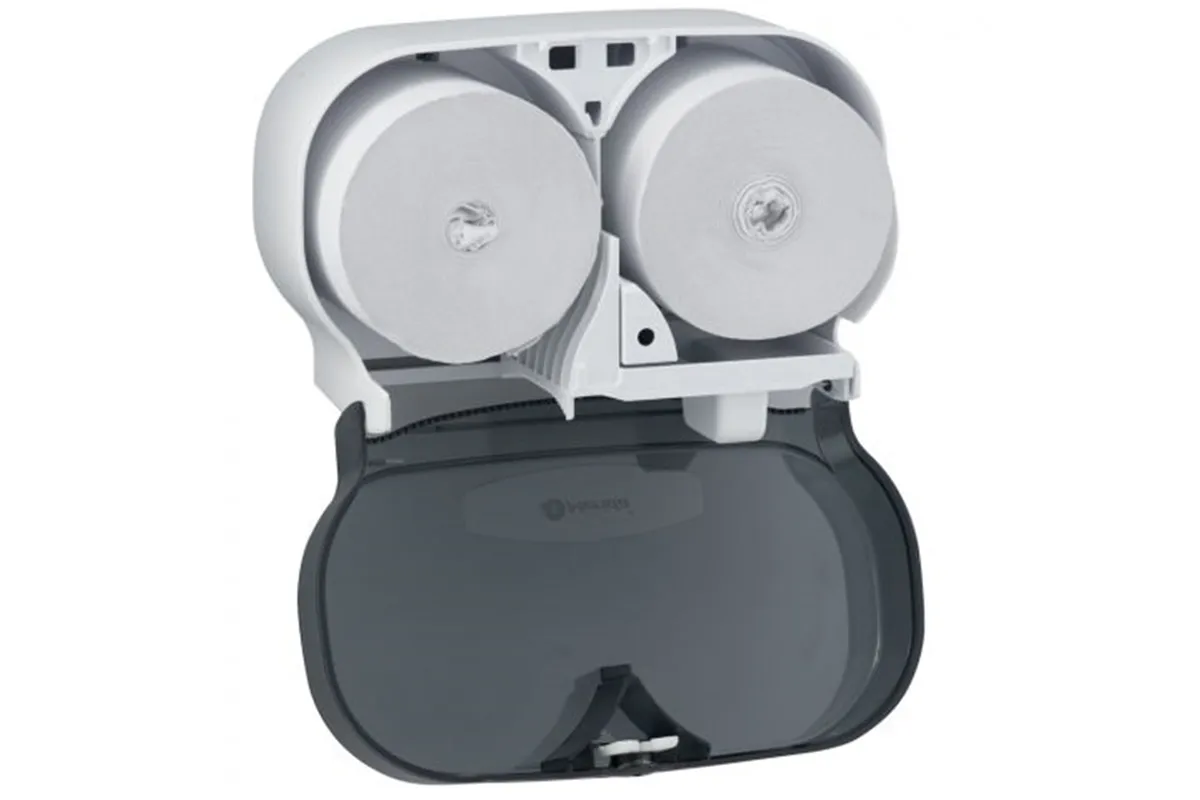 Pojemnik na dwie rolki papieru toaletowego bez gilzy MERIDA ONE, tworzywo ABS, biały
 Merida BEB301