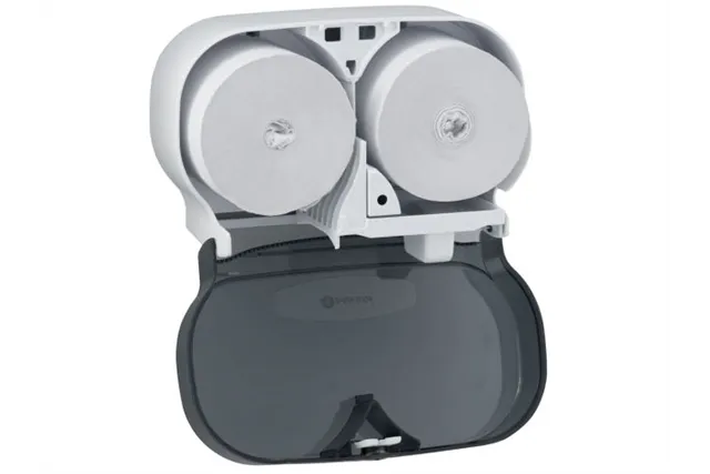 Pojemnik na dwie rolki papieru toaletowego bez gilzy MERIDA ONE, tworzywo ABS, biały
 Merida BEB301