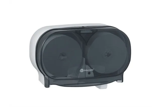Pojemnik na dwie rolki papieru toaletowego bez gilzy MERIDA ONE, tworzywo ABS, biały
 Merida BEB301
