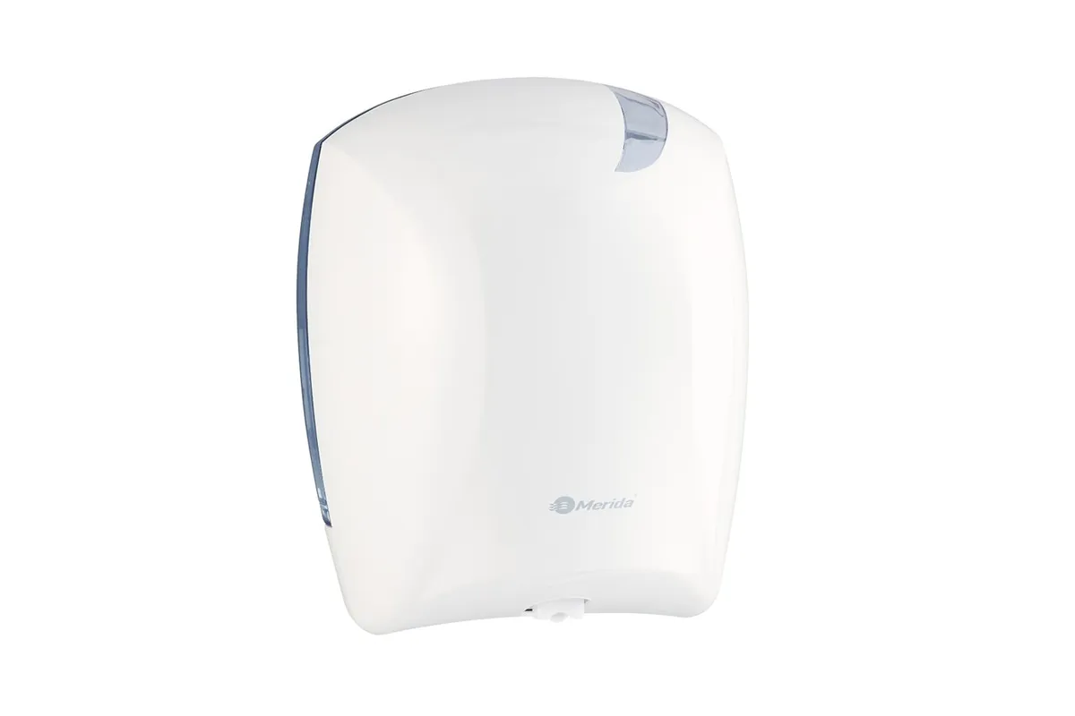 Pojemnik na papier toaletowy lub ręczniki w roli w systemie listkowym CENTER PULL, tworzywo ABS, biały
 Merida BJB702