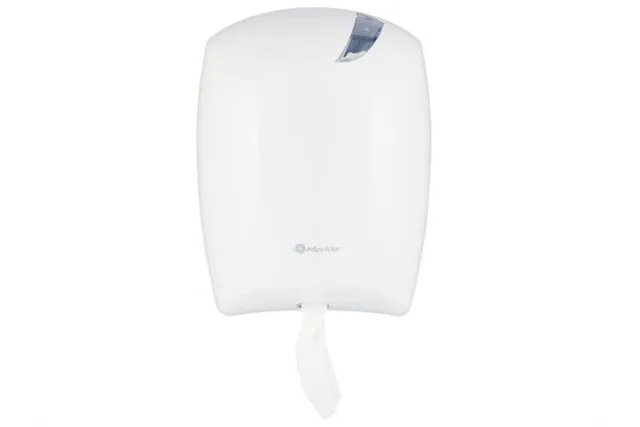 Pojemnik na papier toaletowy lub ręczniki w roli w systemie listkowym CENTER PULL, tworzywo ABS, biały
 Merida BJB702