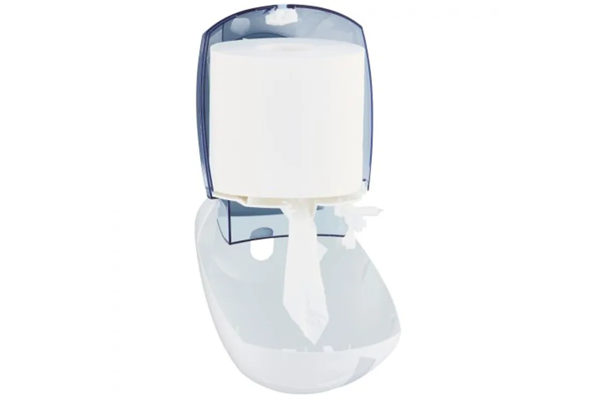 Pojemnik na papier toaletowy lub ręczniki w roli w systemie listkowym CENTER PULL, tworzywo ABS, biały
 Merida BJB702