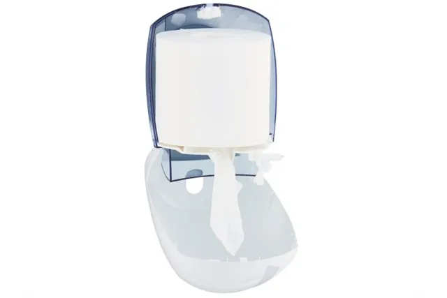 Pojemnik na papier toaletowy lub ręczniki w roli w systemie listkowym CENTER PULL, tworzywo ABS, biały
 Merida BJB702