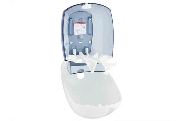 Pojemnik na papier toaletowy lub ręczniki w roli w systemie listkowym CENTER PULL, tworzywo ABS, biały
 Merida BJB702