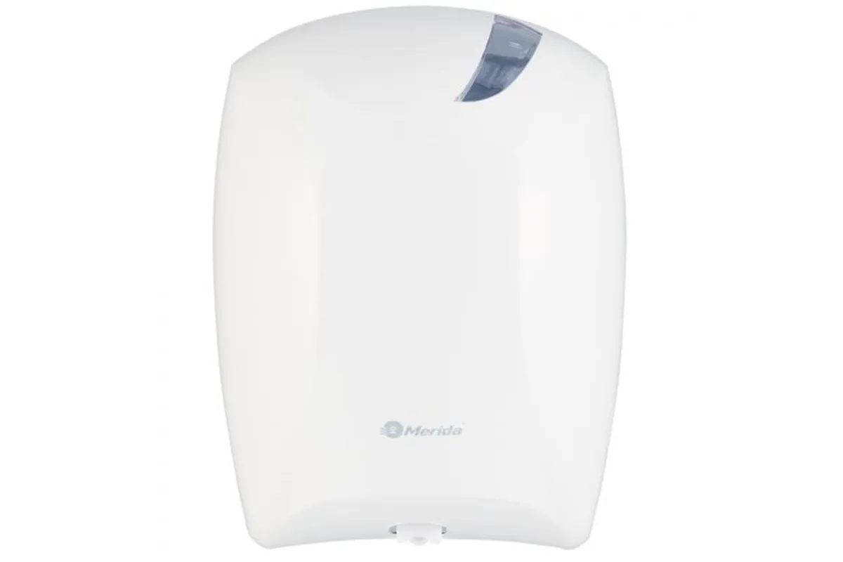 Pojemnik na papier toaletowy lub ręczniki w roli w systemie listkowym CENTER PULL, tworzywo ABS, biały
 Merida BJB702