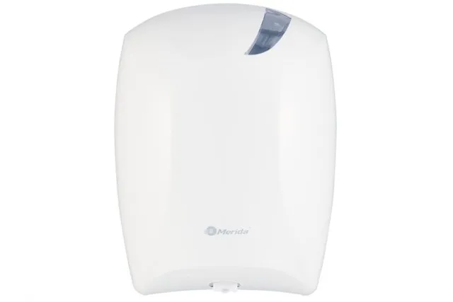 Pojemnik na papier toaletowy lub ręczniki w roli w systemie listkowym CENTER PULL, tworzywo ABS, biały
 Merida BJB702