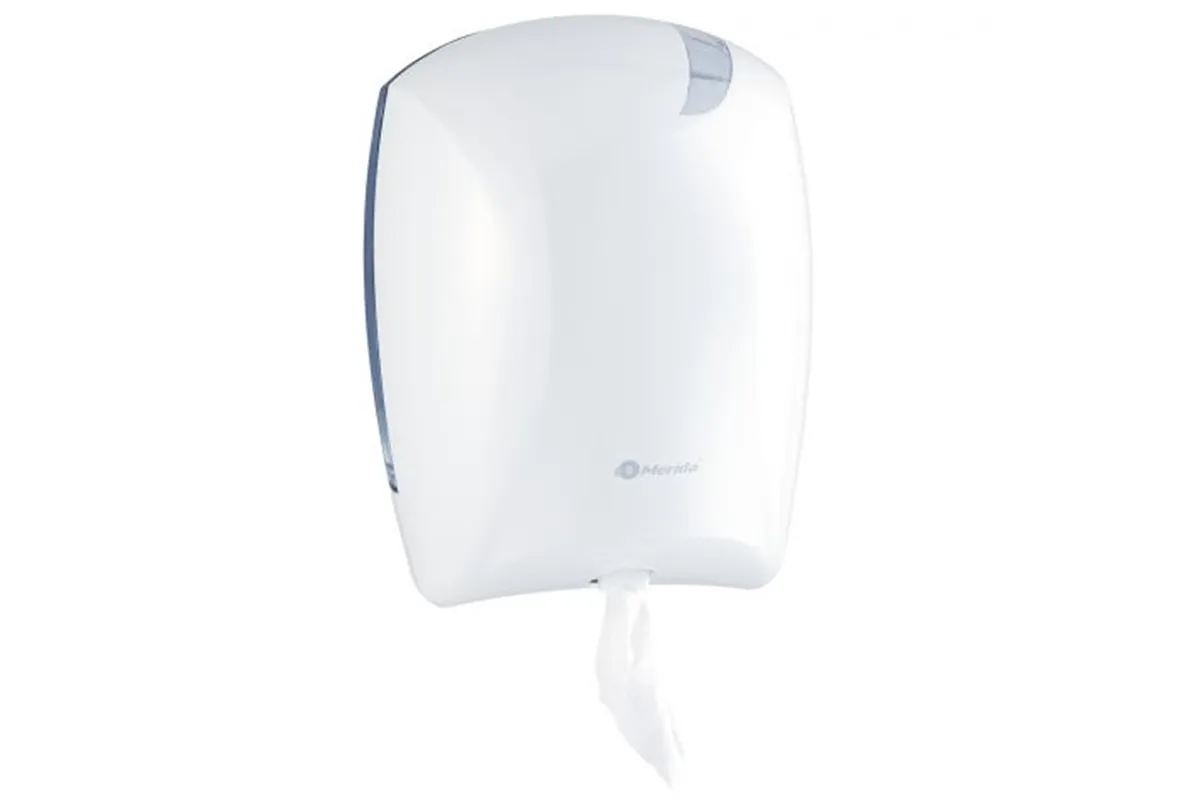 Pojemnik na papier toaletowy lub ręczniki w roli w systemie listkowym CENTER PULL, tworzywo ABS, biały
 Merida BJB702