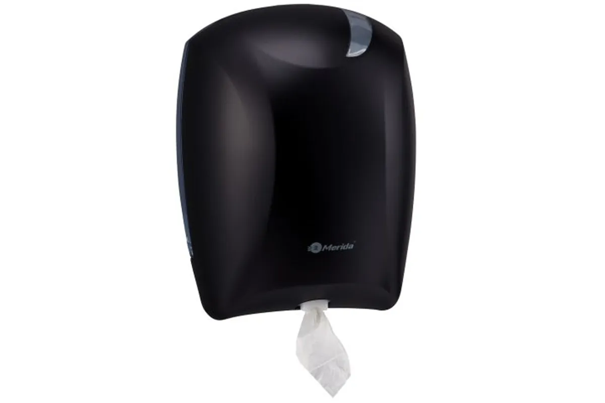 Pojemnik na papier toaletowy lub ręczniki w roli w systemie listkowym CENTER PULL, tworzywo ABS, czarny
 Merida BJC702