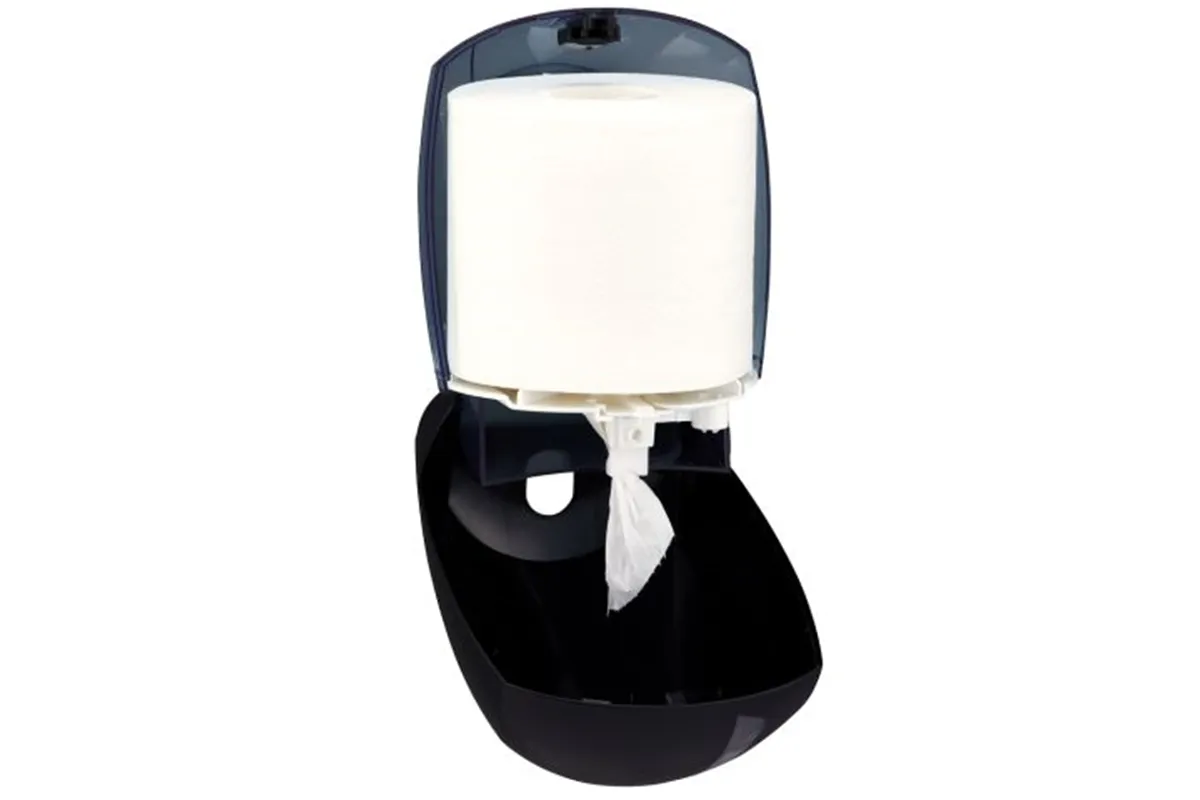 Pojemnik na papier toaletowy lub ręczniki w roli w systemie listkowym CENTER PULL, tworzywo ABS, czarny
 Merida BJC702