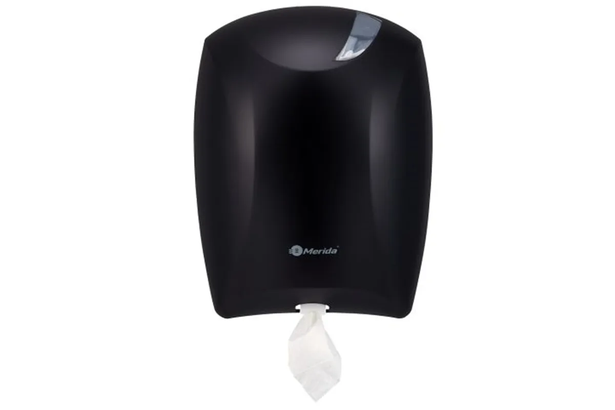 Pojemnik na papier toaletowy lub ręczniki w roli w systemie listkowym CENTER PULL, tworzywo ABS, czarny
 Merida BJC702