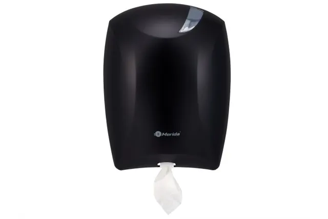 Pojemnik na papier toaletowy lub ręczniki w roli w systemie listkowym CENTER PULL, tworzywo ABS, czarny
 Merida BJC702